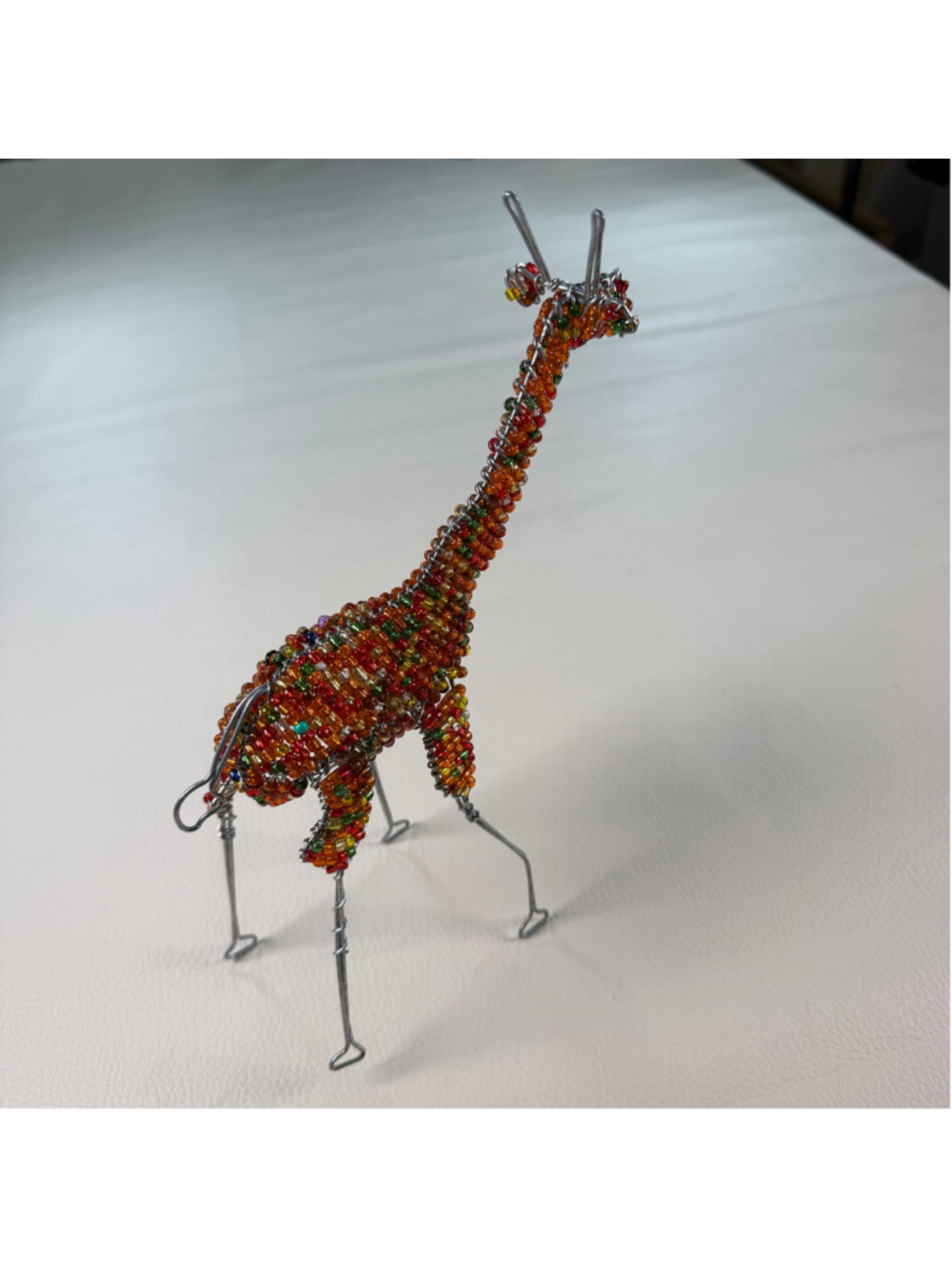 African Beaded Wire Giraffe Sculpture Handmade Folk Art Multicolor 10” Decor